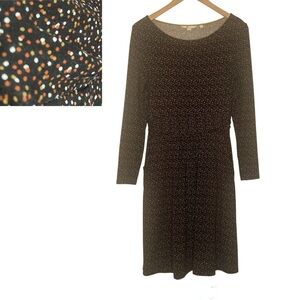 Boden Abigail Jersey Dress Dots Size 6 Petite Long Slv Pockets Ruched 6P Classic